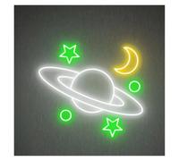 d'Ambiance Apaisante Lampe Panneau Néon Spatial Galaxie Lune Étoile Lumière LED pour Bar Club Salle De Jeux Chambre d'enfants Anniversaire Décoration Murale À Suspendre 40cmx32cm(F)
