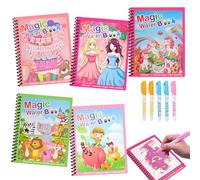 Damcyer Livre Magique à L'eau Réutilisable, Livre de Dessin Magique de L'eau avec 5 Stylo Magique, Magic Water Book, Livre de Coloriage a l’eau pour 3 4 5 6 7 âge Garçons Filles, Thème D'anniversaire