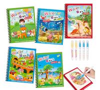 Damcyer Livre Magique à L'eau Réutilisable, Livre de Dessin Magique de L'eau avec 5 Stylo Magique, Magic Water Book, Livre de Coloriage a l’eau pour 3 4 5 6 7 âge Garçons Filles, Thème Animalier