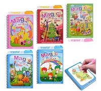Damcyer Livre Magique à L'eau Réutilisable, Livre de Dessin Magique de L'eau avec 5 Stylo Magique, Magic Water Book, Livre de Coloriage a l’eau pour 3 4 5 6 7 âge Garçons Filles, Thème de Noël