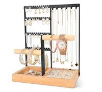 Damcyer Porte Bijoux Présentoir à Bijoux Porte, 4 Étages Porte Bijoux Femme, Presentoir Collier Avec Plateau Pour Boucles d'Oreilles Et Trous, Pour Colliers, Bagues, Bracelets, Montres(Noir)