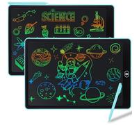 Damcyer Tablette D'écriture LCD 15 Pouces-2 Pack,LCD Tablette Dessin avec Ecran Coloré,Bloc D'écriture Effaçable avec des Autocollants d'animaux,pour Garçons et Filles de 3 4 5 6,Bleu+Bleu