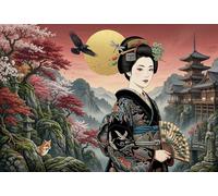 Dame aux sakuras Art Japonais Puzzle 1000 Pièces, Jeu de Table