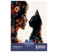 Dame Chat Fleur 1000 Pièces Coffret Puzzle Lien félin émouvant Puzzle Premium Carton Solide - DIY Familial Trop Amusant, Belle Déco, Cadeau D’Anniversaire pour Adultes Et Enfants 38x26cm/1000pcs