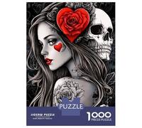 Dame crâne Rose 1000 Pièces Coffret Puzzle Amour Gothique Sombre Puzzle Classique Carton Solide - Ultra Dur pour Couples, Top Noté, Activité Parfaite À La Maison 38x26cm/1000pcs