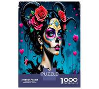 Dame crâne Sucre Rose 1000 Pièces Puzzle Adultes Gothic Ambiance Florale Puzzle Premium Carton Recyclé - Défi Éducatif, Jeu À Domicile, Cadeau Génial pour Les Enfants Débutants 38x26cm/1000pcs