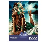 Dame de la mer Roses Vertes 1000 Pièces Coffret Puzzle Grâce Florale océanique Puzzle Voitureton Premium - Seniors Passionnés, Concentration, Cadeau Maison Neuve Et Loisirs Indoor 70x50cm/1000pcs