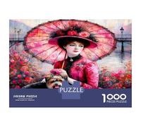 Dame et Chien et Parapluie 1000 Pièces Puzzle Premium Charme élégant des Animaux de Compagnie Pack Puzzle Carton Solide - DIY Familial, Déco, Cadeau Anniversaire Passionnés 52x38cm/1000pcs