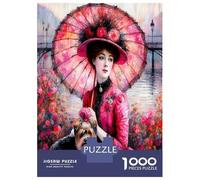 Dame et Chien et Parapluie 1000 Pièces Puzzle Premium Charme élégant des Animaux de Compagnie Puzzle Adultes Carton Épais - Ados 12-18 Ans, Entraînement Logique, Super Cadeau pour Les 38x26cm/1000pcs