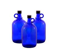 Dame-jeanne en verre bleu, 2 ou 5 litres, bouchon à vis en plastique noir, idéale pour l’eau filtrée par un cristal Aquadea, avec anse, Plastique, bleu, 3 x 2 Liter