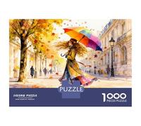 Dame Parapluie Automne 1000 Pièces Coffret Puzzle Charme des Rues parisiennes Puzzle Carton Premium - Seniors Passionnés, Concentration, Cadeau Maison Neuve Et Loisirs Indoor 70x50cm/1000pcs