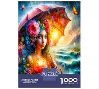 Dame, Parapluie, Fleur 1000 Pièces Puzzle Classique Fusion éthérée avec la Nature Pack Puzzle Carton Premium - Hit chez Les Seniors Fans, Cadeau Maison Neuve, Fun pour Indoor Et Parties 70x50cm/pcs