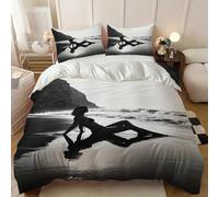 dame sexy rétro en noir et blanc Housses de couettes,Fille en bikini - Ensembles Housses de Couette Microfibre Douce,Thème océanique duvet cover,Vagues et sable parure lit 220x260cm 2 Taies d'oreiller