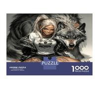 Dame tatouée 1000 Pièces Puzzle Lien Sauvage avec Le Loup Puzzle Premium Voitureton Épais - Ultra Dur, Détente Créativité, pour Les Adultes 52x38cm/1000pcs