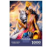 Dame Tigre Or 1000 Pièces Pack Puzzle Lien Royal avec Les bêtes Puzzle Classique Carton Premium - Anti-Stress Déco Murale, Cadeau Femmes Hommes Seniors Passionnés 52x38cm/1000pcs