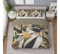 Dame Verre Géométrique Linge de Lit Housse de Couette, Parure de Lit en Or Noir Microfibre avec Taies, Vintage, Réversible, Entretien Facile, 180 X 220 cm, Douce, Respirante, Souple