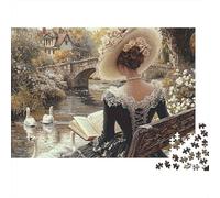 Dame Vintage Paysage Rivière Puzzle 1000 Pièces Papier Puzzle pour Adultes Cadeau Relaxation Famille 70x50cm/1000pcs