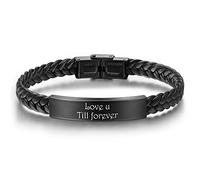 DaMei Bracelet Homme Couple Prenom Personnalisé Amour Bracelet Cuir Femme avec Gravé Nom Coordonner Personnalisé Cadeau Anniversaire pour BFF (Black #1)