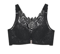 Damen-BH mit Spitzenrand Schnalle Auf der Vorderseite, Ohne Stahlringbewegung, nahtlose Raffung, Anpassung, Yoga, Schlaf, großer BH Tank Top (Black, 38/85D)