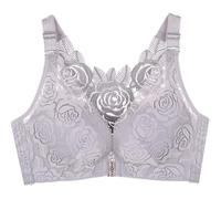 Damen-BH mit Spitzenrand Schnalle Auf der Vorderseite, Ohne Stahlringbewegung, nahtlose Raffung, Anpassung, Yoga, Schlaf, großer BH Tank Top (Grey, 40/90C)