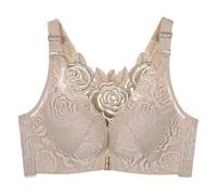 Damen-BH mit Spitzenrand Schnalle Auf der Vorderseite, Ohne Stahlringbewegung, nahtlose Raffung, Anpassung, Yoga, Schlaf, großer BH Tank Top (Light Gray, 40/90D)