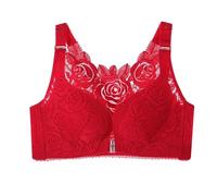 Damen-BH mit Spitzenrand Schnalle Auf der Vorderseite, Ohne Stahlringbewegung, nahtlose Raffung, Anpassung, Yoga, Schlaf, großer BH Tank Top (Red, 38/85C)