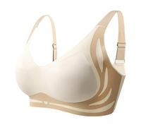 Damen-BH mit Spitzenrand und Schnalle Auf der Vorderseite, Ohne Stahlringbewegung, nahtlose Raffung, Anpassung, Yoga, Schlaf, großer BH Fitness Set Damen Bekleidung (Beige, XXL)