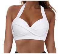 Damen Bikini Top Neckholder Bikinioberteil Bademoden Swimsuit TwistFront Push Up Badetop BikiniTop Gepolstert Bikinis BH Swimwear Ärmelloses Strandtop Bikini Oberteil Strand Outfits für (White, XXL)