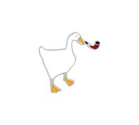 Damen Brosche Untitled Goose Game Big Goose Brooch Cartoon Niedliche Emaille-Weiß-Gans-Brosche Schalclip (G, One Size)