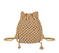 Damen Handtasche Sommer Strandtasche Umhängetasche, Böhmische Retro Gewebte Schulterbeutel Geldbörse für Reisen Freizeit Urlaub, Marron