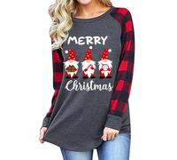 Damen Langarmshirt Baumwolle Weihnachtspulli Weihnachts Sweatshirt Rundhals Bunter Aufdruck Motiv Weihnachts Pulli Frauen Christmas Tops Shirt Rundhals Langarm Pullover, Grau, XXL
