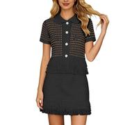 Damen Minirock aus Polyester mit schlichtem Look, Kurzarm, angenehmer Passform, eleganter Schnitt Fuer Alltag und Freizeit, kombinierbares Outfit ALS Urlaubslook Fuer Sommer, Noir , M