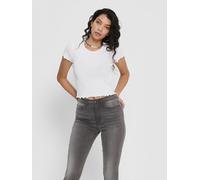 Damen Ribbed Crop Top Shirt Rundhals Kurzarm Bauchfrei