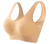Damen-Sport-BH, gepolstert, nahtlos, kabellos, atmungsaktiv, Yoga-BH, bequemer Schlaf-BH, Workout, Laufen Bustier & (Beige, XXXXXL)