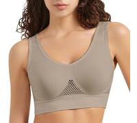 Damen Sport-BH mit Push-up Effekt Hohlprofil für Yoga Fitness Training Workout Aktivität (Khaki, M)