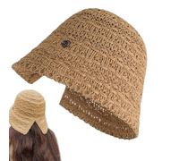 Damen Strohhut Eimerhut | UV-Sonnenschutz mit Breitkrempe, Handgefertigte Atmungsaktive gefertigt, faltbarKopfbedeckung für Reise Angler Jugendliche Erwachsene Freizeit Wandern Camping Outdoor