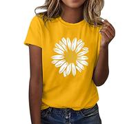 Damen T-shirt avec impression graphique de marguerite T-shirt d'été près du corps Hauts décontractés imprimés Mode Blouse pour femmes Confortable Léger T-shirts à manches courtes Col rond Tee-shirts