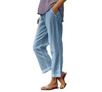Damen Weite Sommerhose, Lockerer Schnitt, Elastischer Bund, Luftiges Bein, Polyester, für Alltag, Reise und Strand, für Sommer, Urlaub, Alltag und entspannte Freizeitlooks, bleu, S