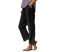 Damen Weite Sommerhose, Lockerer Schnitt, Elastischer Bund, Luftiges Bein, Polyester, für Alltag, Reise und Strand, für Sommer, Urlaub, Alltag und entspannte Freizeitlooks, Noir , S