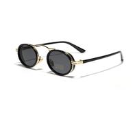 Damenmode Ovale Sonnenbrille Vintage Metallrahmen Shades Eyewear UV400-Schutz Sonnenbrillen 2026, Schwarzes Gold, Taille unique