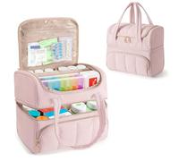 Damero Sac Médical, étui de Rangement pour Flacons de Médicaments Double Couche, Organisateur Verrouillable avec Séparateurs Amovibles pour Médicaments ou Suppléments Médicaux, Rose