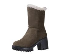 Dames Bottes Neige Hiver Peluche Chaude antidérapante Semelle épaisse Talon Haut Coton Doux Mode extérieur (Army Green, 40)