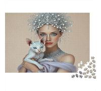 Dames Élégantes avec Chat 1000 pièces Puzzle Femmes avec Animaux Carton Recyclé pour Amateurs de Puzzle Liens Familiaux 52x38cm