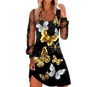 Dames Printemps Sexy Robe Casual Mesh Imprimé Nouvelle Robe À Manches Longues Et D'été pour Femmes Chemise Homme Sweat Enfant Chemise Femme(Noir, M)