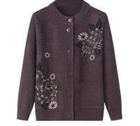 Dames Senior Classique Strass Impression Cardigan D'âge Moyen Et Personnes Âgées Cardigan Tricoté Vieille Dame Haut Occasionnel Grand Mère Porter Manteau Printemps Automne Mère Porter Pull Chaud,Caf