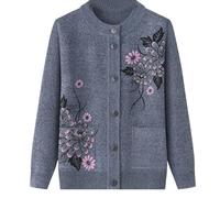 Dames Senior Classique Strass Impression Cardigan D'âge Moyen Et Personnes Âgées Cardigan Tricoté Vieille Dame Haut Occasionnel Grand Mère Porter Manteau Printemps Automne Mère Porter Pull Chaud,Gri