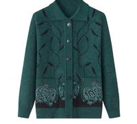 Dames Senior Classique Strass Impression Cardigan D'âge Moyen Et Personnes Âgées Cardigan Tricoté Vieille Dame Haut Occasionnel Grand Mère Porter Manteau Printemps Automne Mère Porter Pull Chaud,Ver