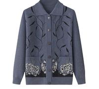 Dames Senior Classique Strass Impression Cardigan D'âge Moyen Et Personnes Âgées Cardigan Tricoté Vieille Dame Haut Occasionnel Grand Mère Porter Manteau Printemps Automne Mère Porter Pull Chaud,Gri