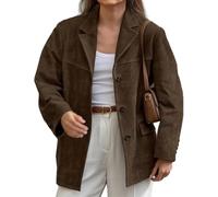 Dames Suede Trucker Classic Western Leather Jacket Plus Size Suede Jackets pour Femmes Col Rabattu Poches à Rabat Zip Up Faux Suede Biker Moto Jacket, Brown, L