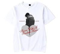 Damiano David Born with a Broken Heart T-Shirt Amples Manches Courtes Graffiti,Blanc,S
